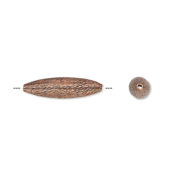 Bead, antiqued copper, 20x5mm brushed oval. Sold per pkg of 10. image number 0