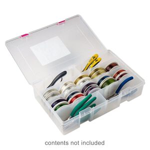 Organizer, Plano® Creative Options, plastic, clear and pink, 14-1/8 x 9 x 3/-1/4 inches. Sold individually.