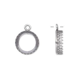 Drop, JBB Findings, antiqued sterling silver, 13.5mm open round with filigree edge, 12mm round bezel setting. Sold individually.