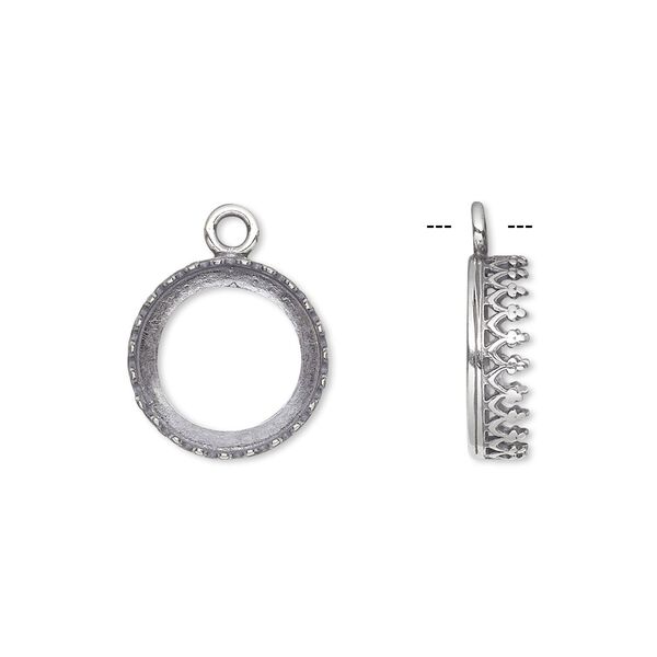Drop, JBB Findings, antiqued sterling silver, 13.5mm open round with filigree edge, 12mm round bezel setting. Sold individually. image number 0