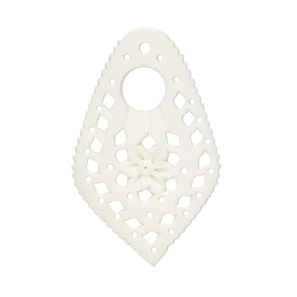 Focal, bone (bleached), white, 35x21mm hand-carved single-sided flat drop, Mohs hardness 2-1/2. Sold per pkg of 2. image number 0