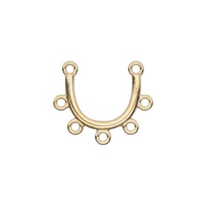 Connector, gold-finished "pewter" (zinc-based alloy), 16x12mm curved bar with 5 loops. Sold per pkg of 6.