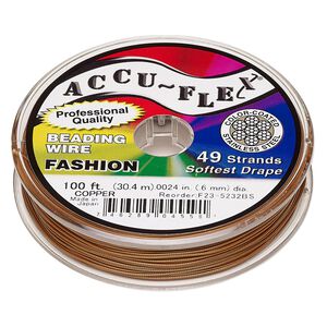 Beading wire, Accu-Flex®, nylon and stainless steel, copper, 49 strand, 0.024-inch diameter. Sold per 100-foot spool.