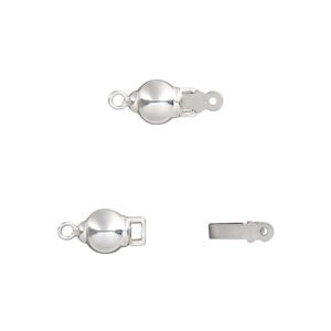 Clasp tab 1pkg1 sterling silver, 6mm ball, stainless steel 1-strand