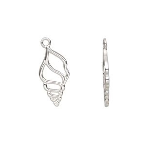 Charm, Amoracast®, sterling silver, 16x8mm two-sided conch shell. Sold individually.