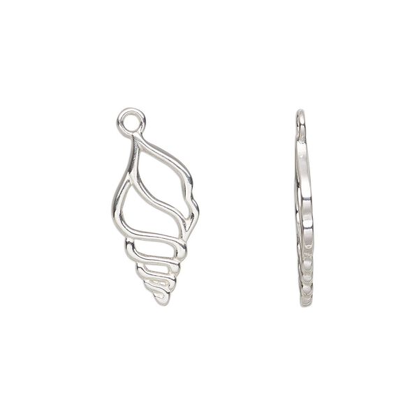 Charm, Amoracast®, sterling silver, 16x8mm two-sided conch shell. Sold individually. image number 0