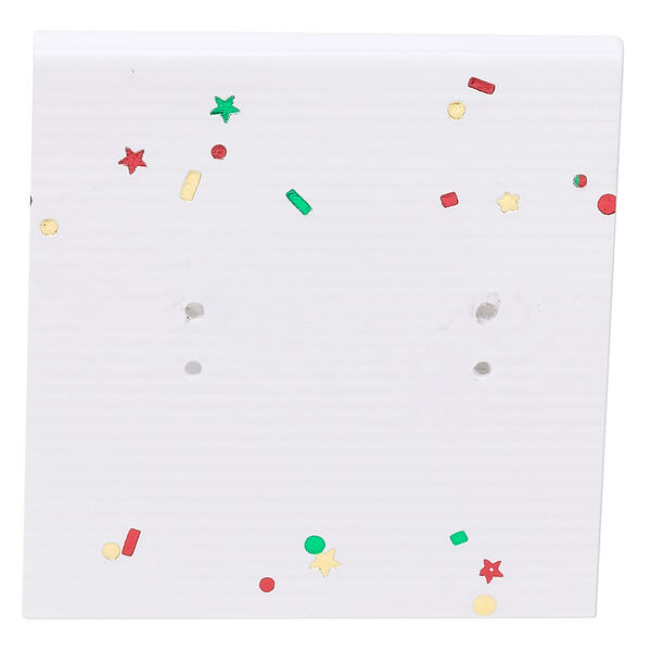 Earring card, paper, white with rainbow confetti, 2x2-inch square. Sold per pkg of 100. image number 0