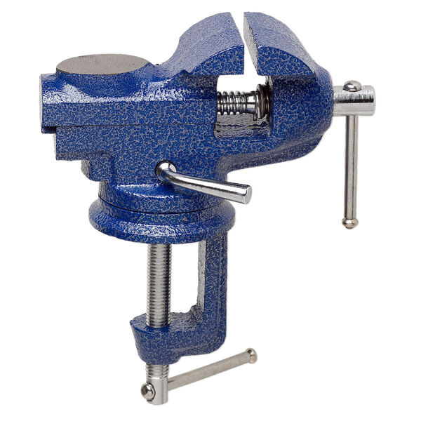 Table vise, steel and iron, dark blue, 8x7 inches with swivel base, maximum jaw opening 60mm. Sold individually. image number 0