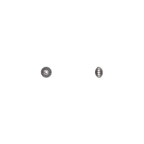 Bead, Navajo pearl style, brushed oxidized sterling silver, 3 x 2mm corrugated saucer. Sold per pkg of 4. image number 0