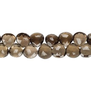 Smoky quartz 1pkg1, hand-cut top-drilled faceted teardrop bead 8 inch 6-8mm