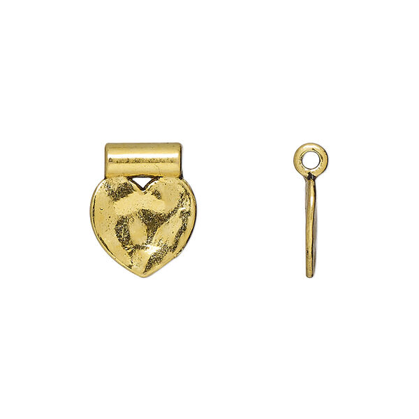Pendant, slide, gold-finished "pewter" (zinc-based alloy), 14x11mm double-sided hammered flat heart with 1.7mm inside diameter. Sold per pkg of 20. image number 0