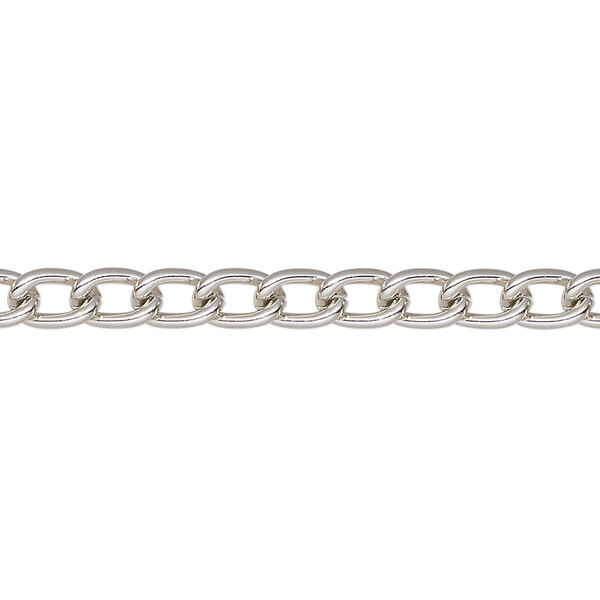 Chain, silver-finished aluminum, 4.4mm curb. Sold per 100-meter spool. image number 0