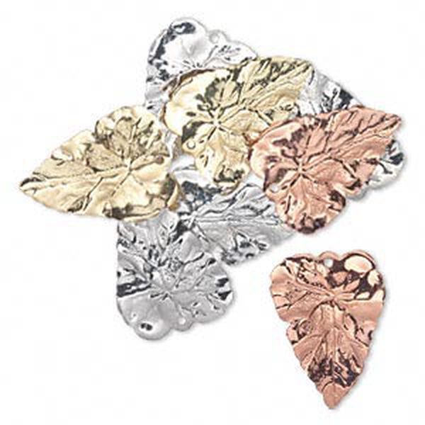 Drop, silver- / gold- / copper-finished brass, 26x20mm double-sided leaf. Sold per pkg of 8. image number 0