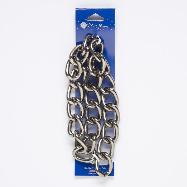 Chain, gunmetal--finished "pewter" (zinc-based alloy), 20mm curb. Sold per pkg of 18 inches. image number 0