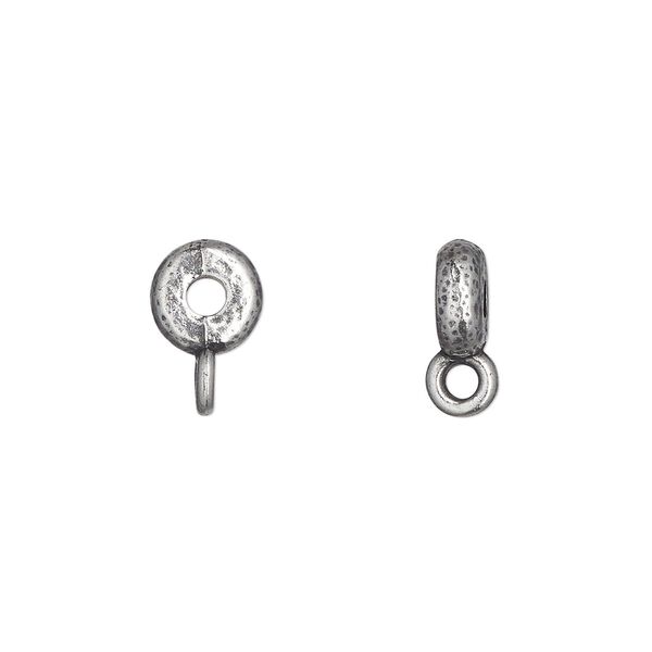 Bead, TierraCast®, pewter (tin-based alloy), 8x3mm hammered rondelle, with closed loop. Sold per pkg of 4. image number 0