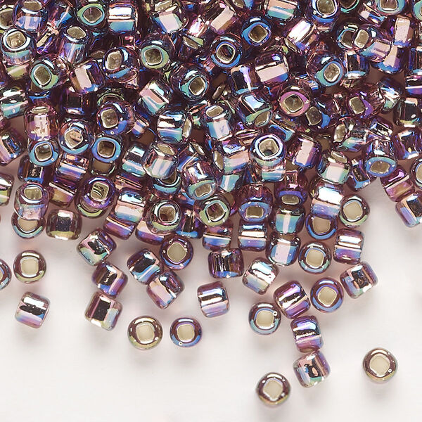 Seed bead, Dyna-Mites™, glass, silver-lined translucent rainbow light purple, #6 round with square hole. Sold per 40-gram pkg. image number 0