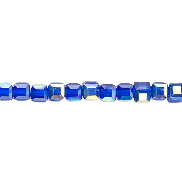 Bead 1pk 18 facets translucent cobalt blue AB, Celestial Crystal® 4mm cube 15.5-16 inch image number 0
