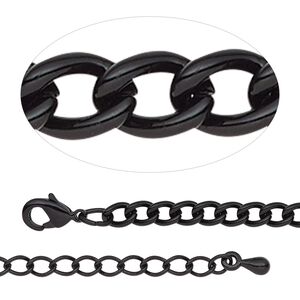 Chain 1pkg1 curb, 3.7mm / lobster claw clasp, black-finished steel / brass 7.5 inch