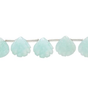 Amazonite 1pkg10, hand-cut top-drilled carved puffed shell bead natural 9x9mm
