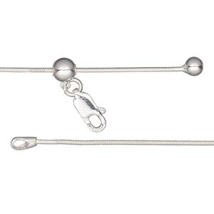 Chain 1pkg1 sterling silver snake, 1mm / lobster claw clasp, Gossamer™ adjustable 16-24 inch