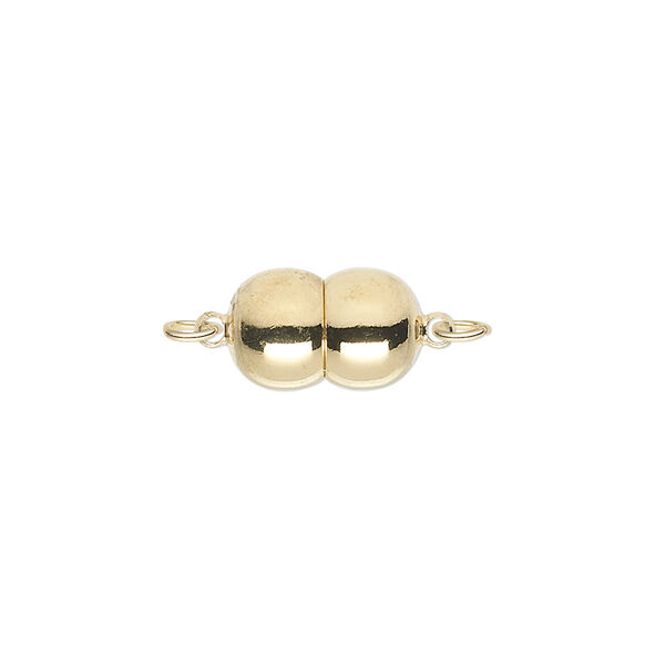 Clasp, magnetic, gold-plated brass, 12x8mm double round. Sold individually. image number 0