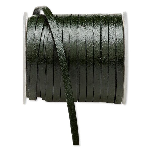Cord, leather, green, 4mm flat. Sold per 25-yard spool. image number 0