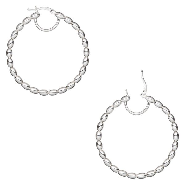 Hoop, sterling silver, 45mm beaded round with closed loop, 19 gauge. Sold per pair. image number 0