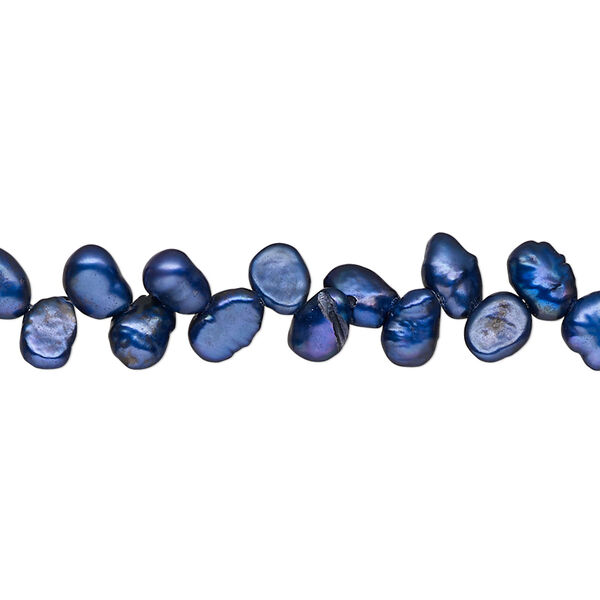 Pearl, cultured freshwater (dyed), blue, 4-6mm herringbone-drilled flat-sided potato, D grade, Mohs hardness 2-1/2 to 4. Sold per 15-inch strand. image number 0