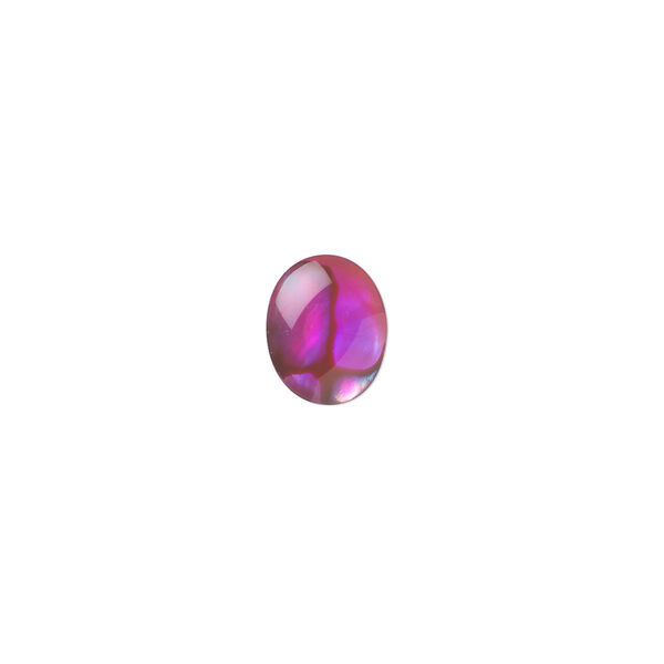 Cabochon, paua shell (coated / dyed), pink, 10x8mm calibrated oval, Mohs hardness 3-1/2. Sold per pkg of 6. image number 0