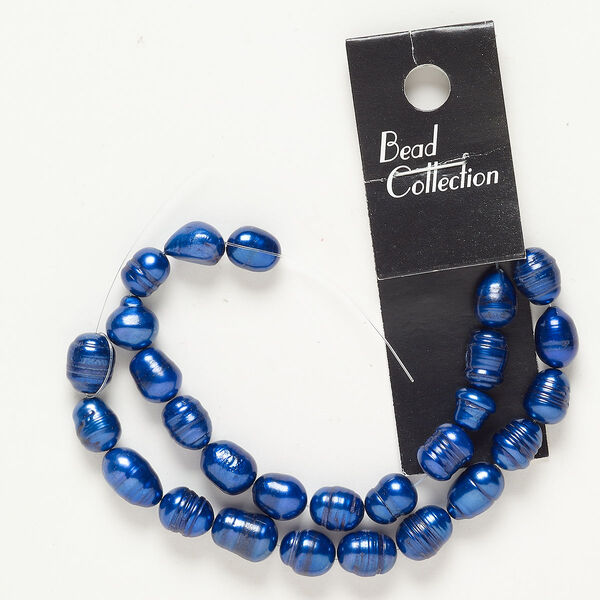 Pearl cultured freshwater 1pk 8mm rice, royal blue D grade dyed 10 inch image number 0