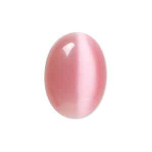 Cabochon, cat's eye glass (fiber optic glass), pink, 25x18mm calibrated oval, quality grade. Sold per pkg of 4.