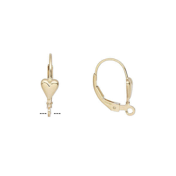 Ear wire, 14Kt gold-filled, 17mm leverback with 6x5mm heart and open loop. Sold per pair. image number 0