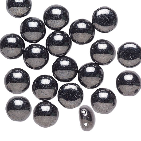 Bead, Preciosa Candy™, Czech pressed glass, opaque hematite, 8mm candy with (2) 0.8-0.9mm holes. Sold per pkg of 20. image number 0