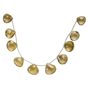 Golden quartz 1pkg10, hand-cut top-drilled faceted puffed teardrop bead graduated 16x15mm-22x21mm