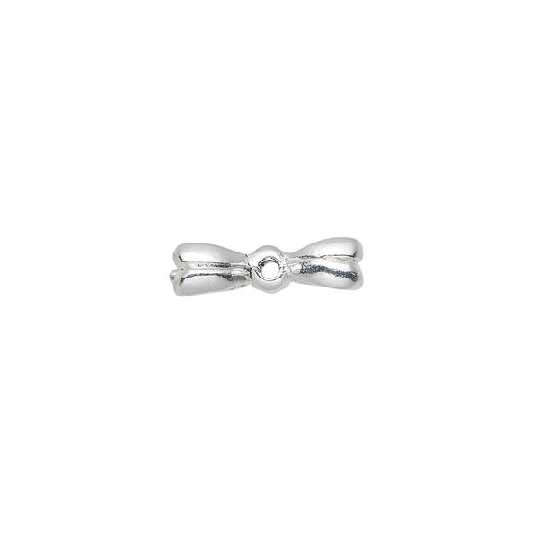Bead, pewter (tin-based alloy), pkg/1, silver plate, 16x9mm double-sided bow, fits 8mm cube. image number 1