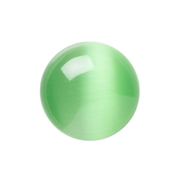 Cabochon, cat's eye glass (fiber optic glass), green, 8mm calibrated round, quality grade. Sold per pkg of 10. image number 0