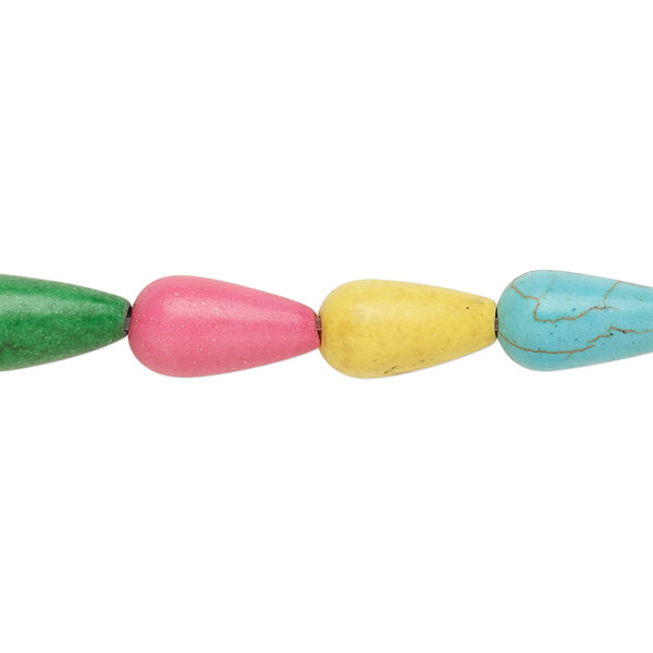Bead, "howlite" (resin) (imitation), multicolored, 13x7mm-14x8mm teardrop. Sold per 15-inch strand. image number 0