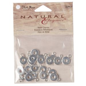 Link and drop mix, silver-finished "pewter" (zinc-based alloy), 9-10mm assorted round donut. Sold per pkg of 20 pieces.