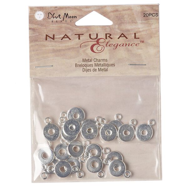 Link and drop mix, silver-finished "pewter" (zinc-based alloy), 9-10mm assorted round donut. Sold per pkg of 20 pieces. image number 0
