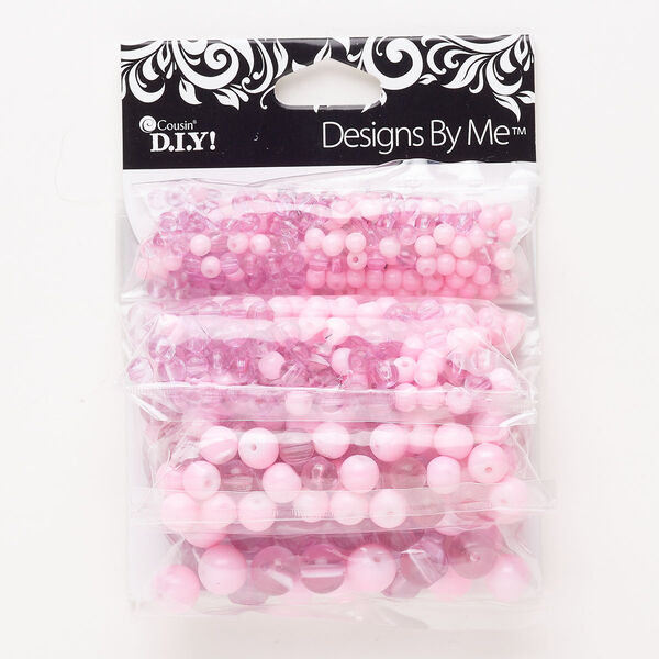 Bead mix, glass, pkg/480, 3-8mm round, opaque and translucent pink. image number 0