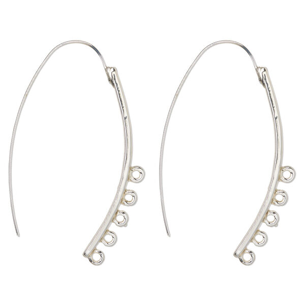Ear wire, silver-finished brass, 43mm with 5 closed loops, 21 gauge. Sold per pair. image number 0