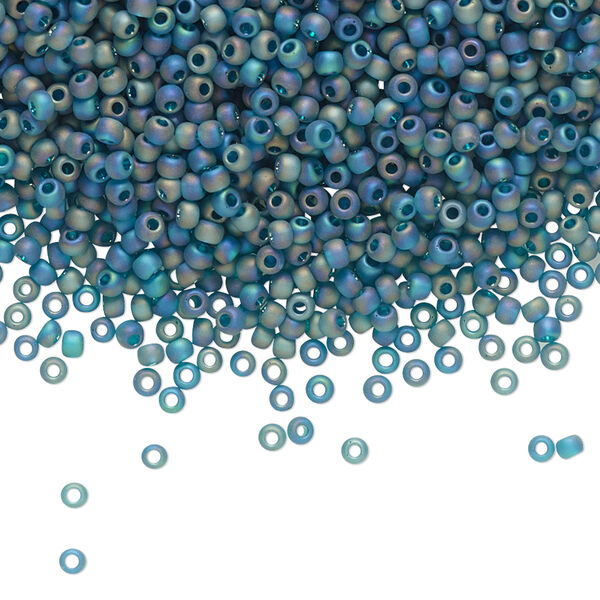 Seed bead, TOHO BEADS®, glass, pkg/7.5g, #11 round, translucent rainbow frosted teal (TR-11-167BDF). image number 0