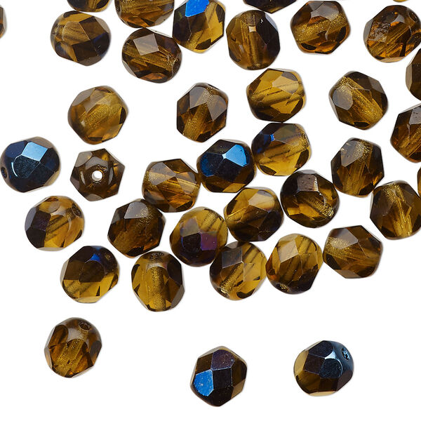 Bead, Czech fire-polished glass, translucent honey blue iris, 6mm faceted round. Sold per pkg of 1,200 (1 mass). image number 0