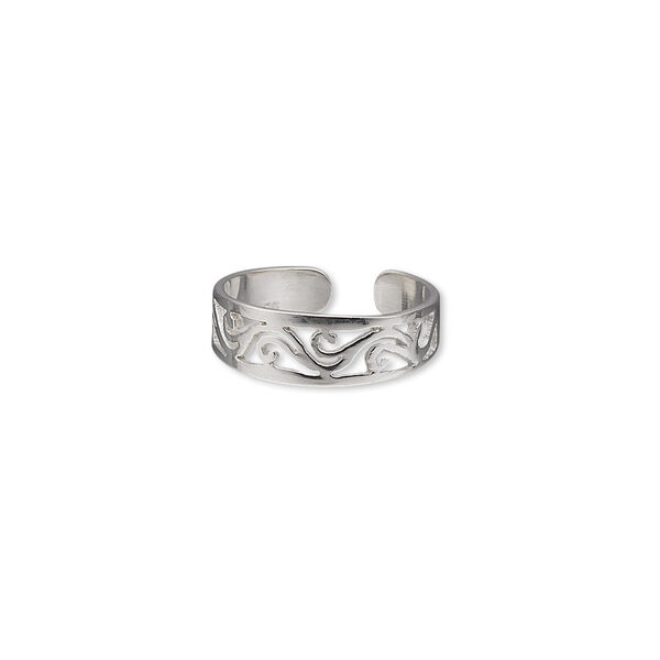 Toe ring, sterling silver, 4.5mm wide with filigree pattern, adjustable. Sold individually. image number 0