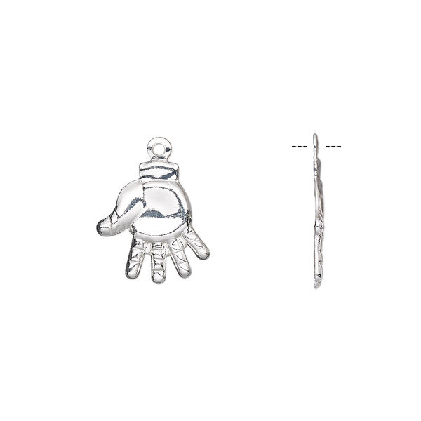 Charm, silver-finished brass, 13x12mm single-sided hand. Sold per pkg of 10. image number 0
