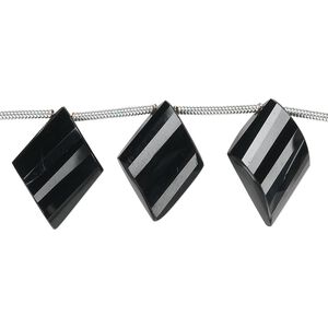 Black spinel 1pkg5, hand-cut top-drilled faceted twisted diamond bead natural graduated 15x10mm-18x12mm