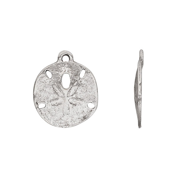Charm, pewter (tin-based alloy), pkg/1, antiqued, 16mm sand dollar. image number 0