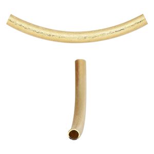 Bead, gold-plated brass, 36x7mm textured curved tube. Sold per pkg of 10.