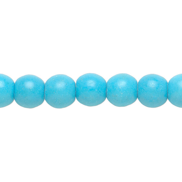 Bead, magnesite (dyed / stabilized), blue, 8mm round, B grade, Mohs hardness 3-1/2 to 4. Sold per 15-1/2" to 16" strand. image number 0
