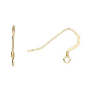 Ear wire fishhook 1pkg4 sterling silver, 15mm flat / 2mm coil / open loop, 21 gauge "vermeil" 2 pair